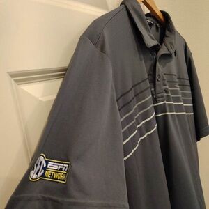 Travis Mathew Coto Performance Chest Stripe Golf Polo Gray Mens XL SEC ESPN LOGO